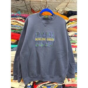 Vintage TSI Heavyweight Bowling Green university Sweatshirt Navy Plaid Large